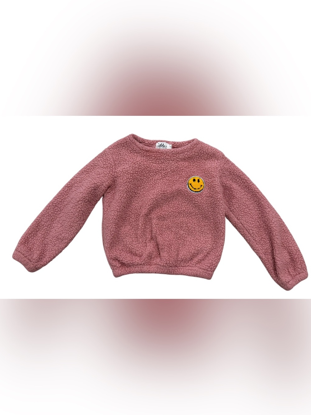 Lola + The Boys Dusty Pink Bright Smiley Fuzzy Sweatshirt, Size 4
